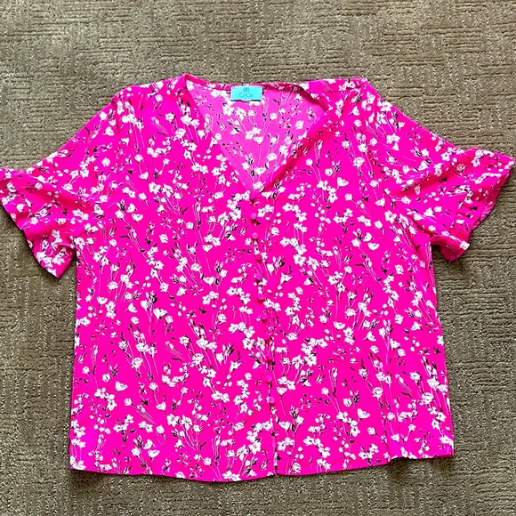 Floral Pink Button-Up Blouse - Picture 1 of 4